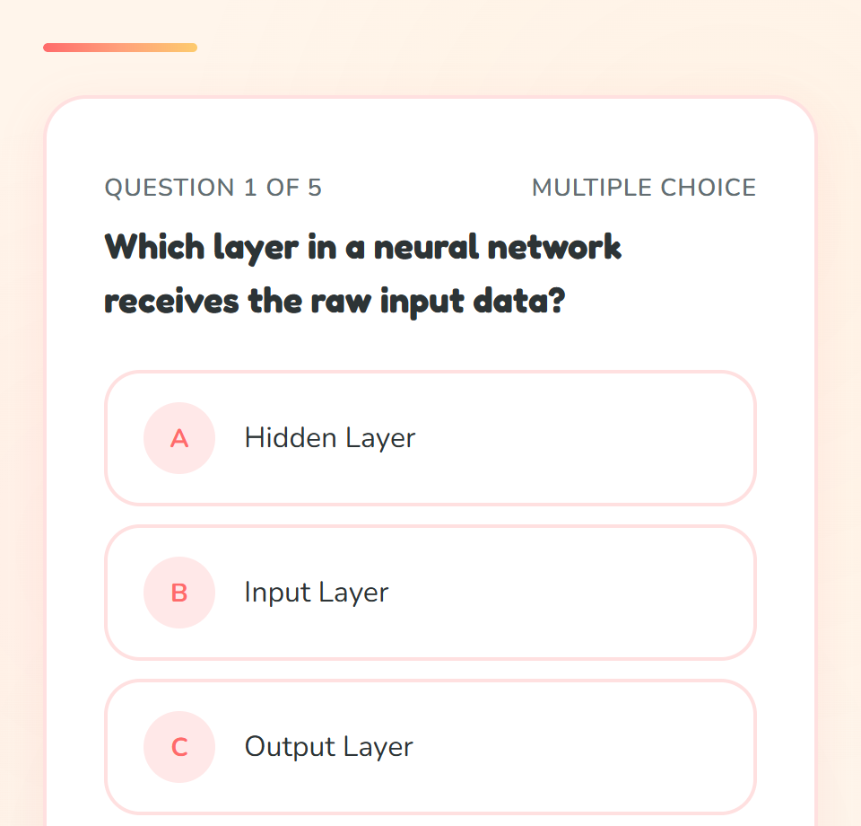 Playroom theme, quiz screen: question 1 of 5 with answer options.